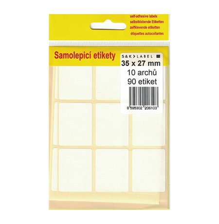 Samolepící štítky bílé v balení 35x